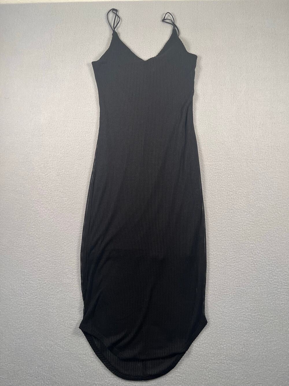 Express Black Ribbed Spaghetti Strap Midi Dress Size L